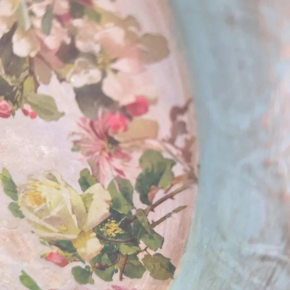 Upcycled 15 Inch Round Metal Tray with Vintage Angel & Floral Decoupage
